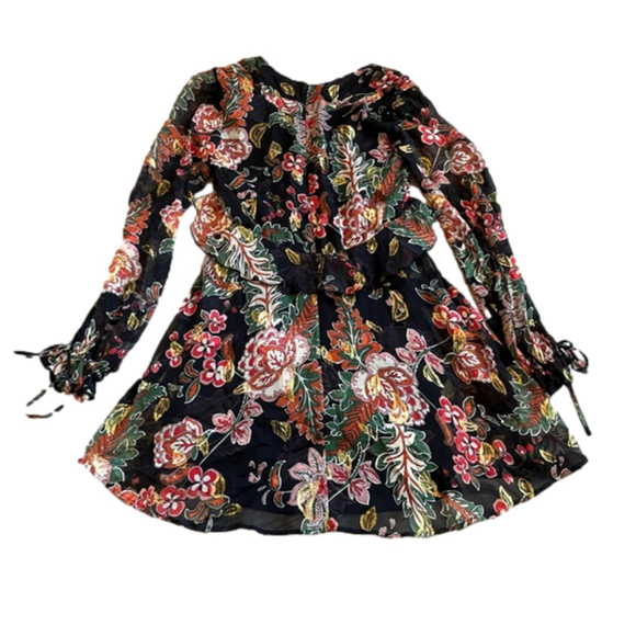 The Kooples Bollywood Silk Floral Mini Dress Black Multicolor Boho Party Sz 1, S - Picture 7 of 16